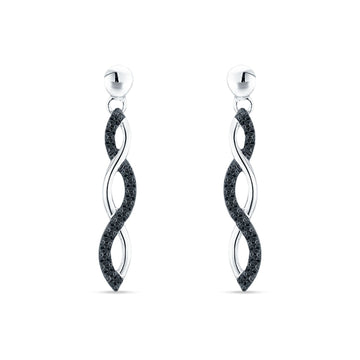 Infinity Twisted Two Tone Stud Earring Black CZ 925 Sterling Silver Wholesale